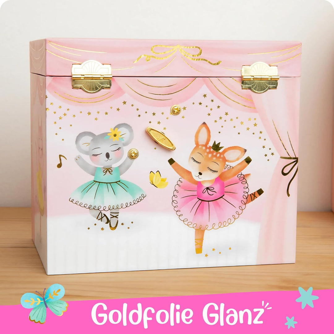 Giggle & Honey Musikalisches Schmuckkästchen für Kinder – Kinderspieluhr mit drehendem Tierballerina
