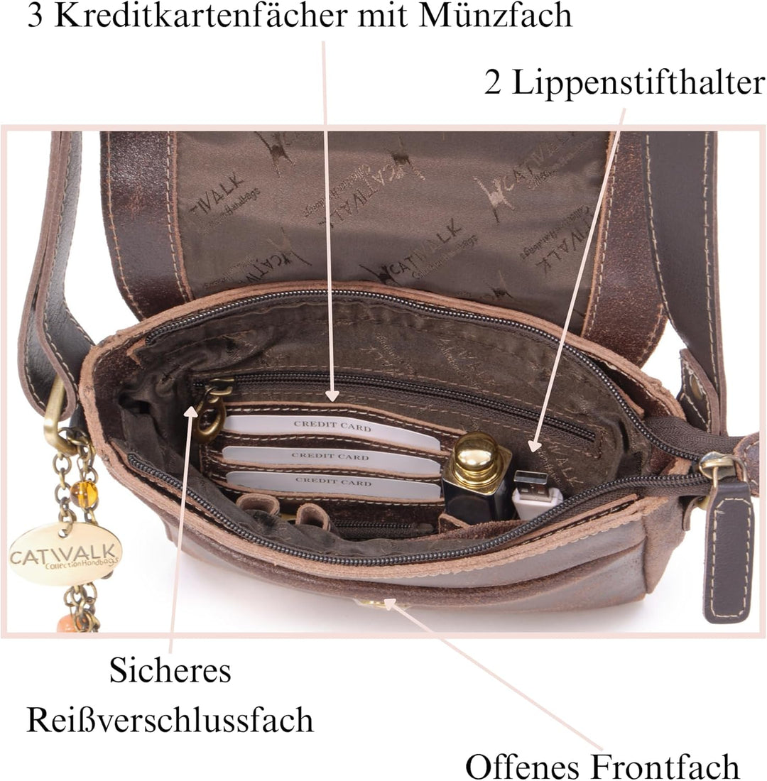 Catwalk Collection Handbags - Vintage Grobem Leder - Klien Umhängetasche Messenger/Schultertasche -