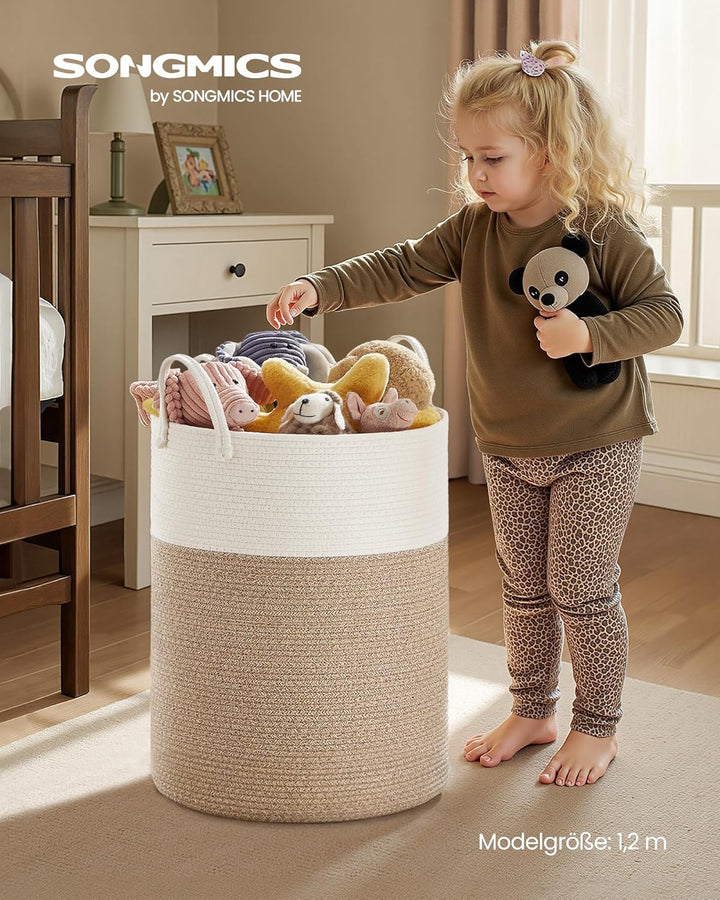 SONGMICS Wäschekorb, Wäschesammler für Kinder, Aufbewahrungskorb, Baumwollseil, mit Henkel, für Deck