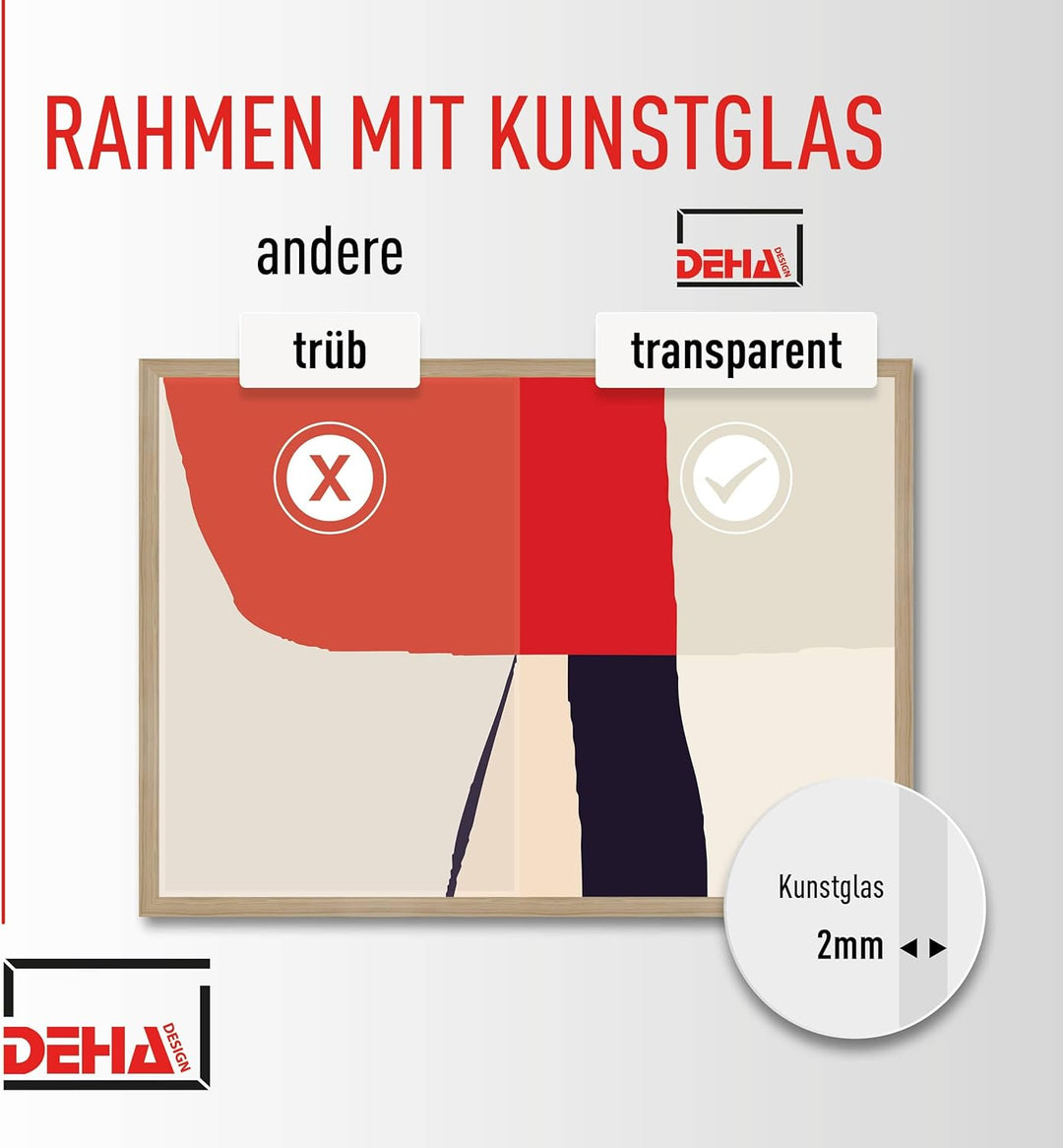 DEHA Design Bilderrahmen Fontana, 50x70 cm, Holz Eiche, bruchsicheres Acrylglas, für Poster und Bild