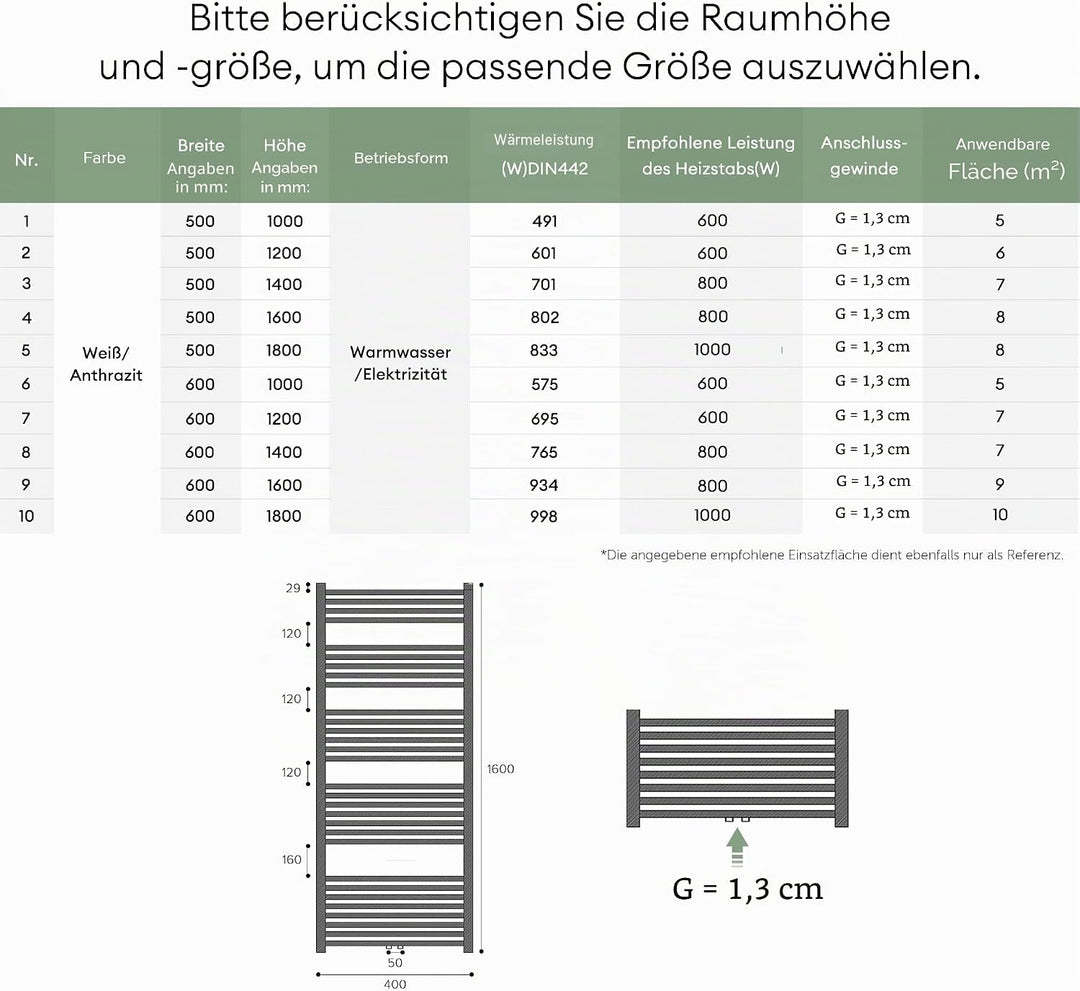 Mai &amp; Mai Badheizkörper Handtuchheizkörper 60x120 cm matt Anthrazit | Badheizung Heizkörper bad mit