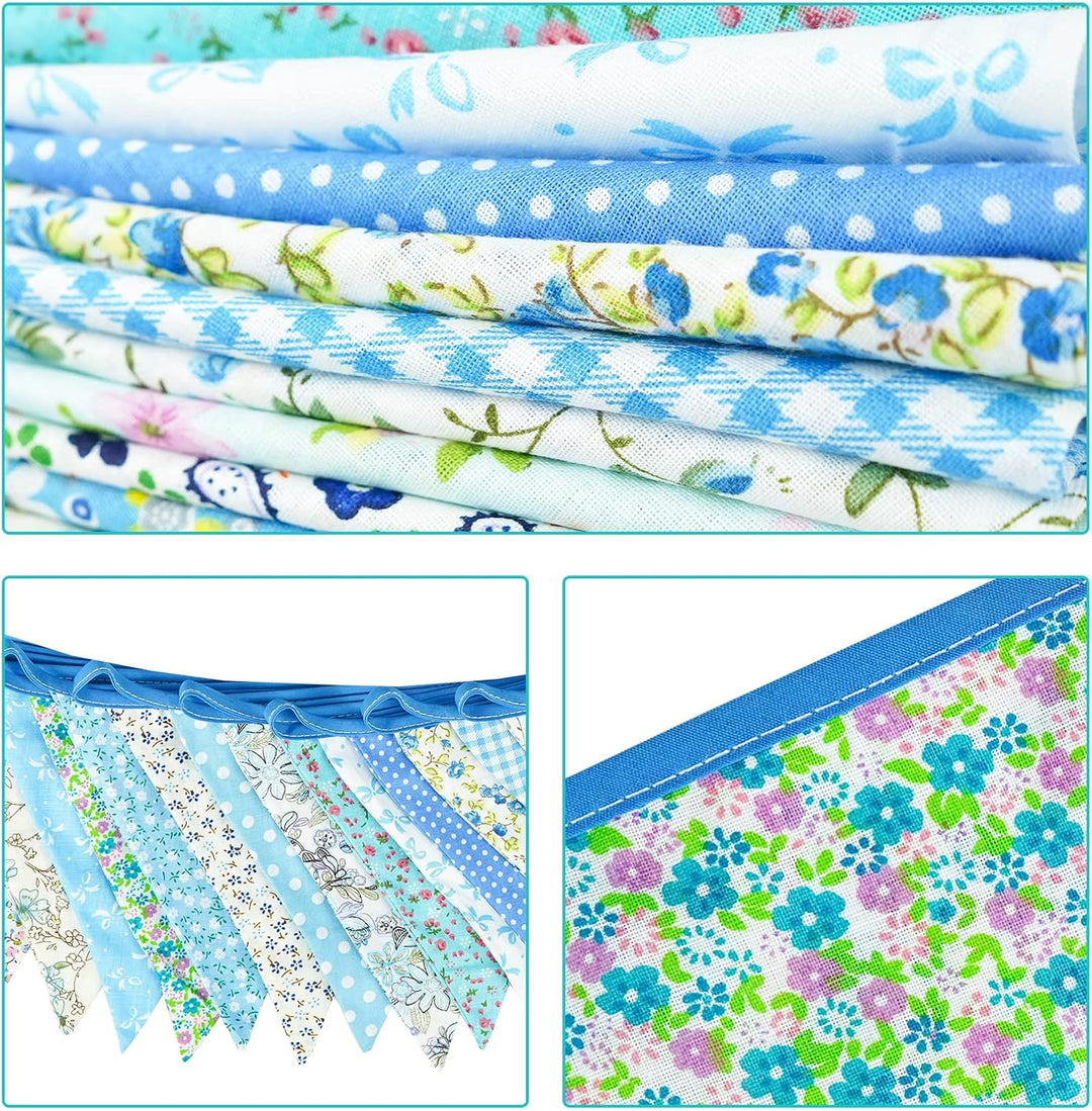 G2PLUS Süsse Beidseitig Wimpel Girlande, 10M Bunting Wimpelkette Stoff, Blau Stoffgirlande mit 36 ST
