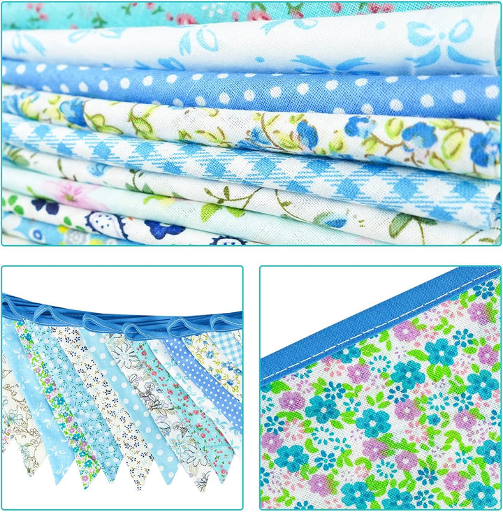 G2PLUS Süsse Beidseitig Wimpel Girlande, 10M Bunting Wimpelkette Stoff, Blau Stoffgirlande mit 36 ST
