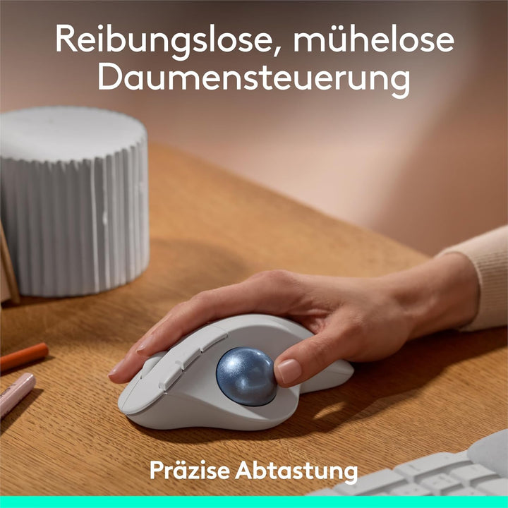 Logitech Ergo M575S kabellose Trackball-Maus, kabellose ergonomische Maus mit Bluetooth und verschlü