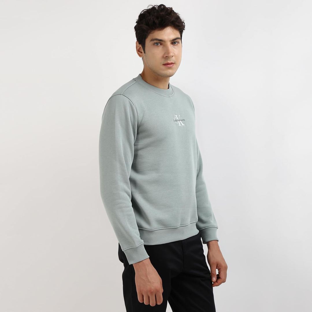 Calvin Klein Herren Sweatshirt Core Monologo ohne Kapuze XXL Grau (Slate Gray), XXL Grau (Slate Gray