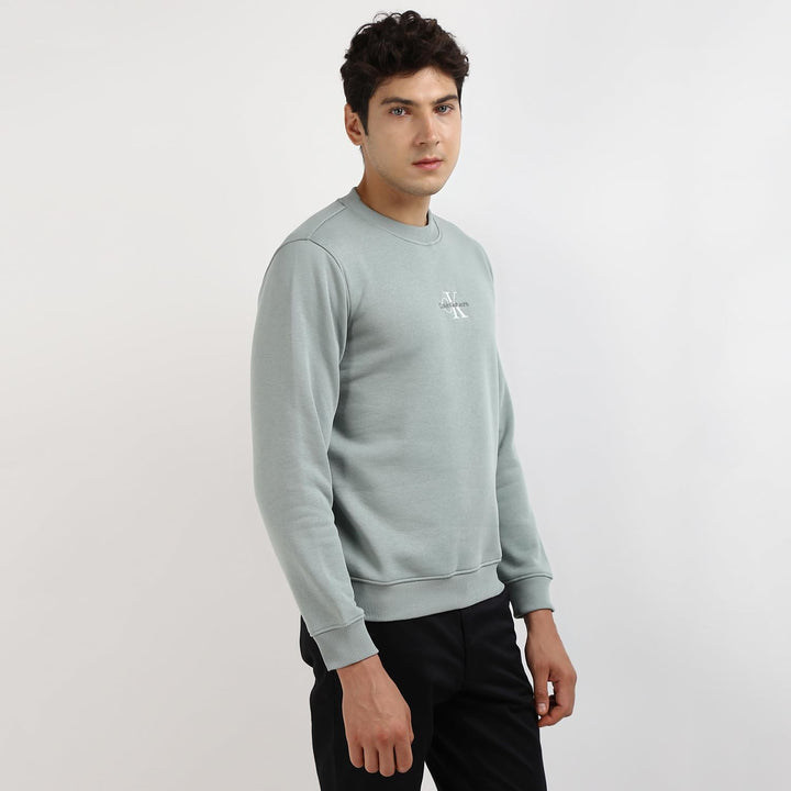 Calvin Klein Herren Sweatshirt Core Monologo ohne Kapuze XXL Grau (Slate Gray), XXL Grau (Slate Gray