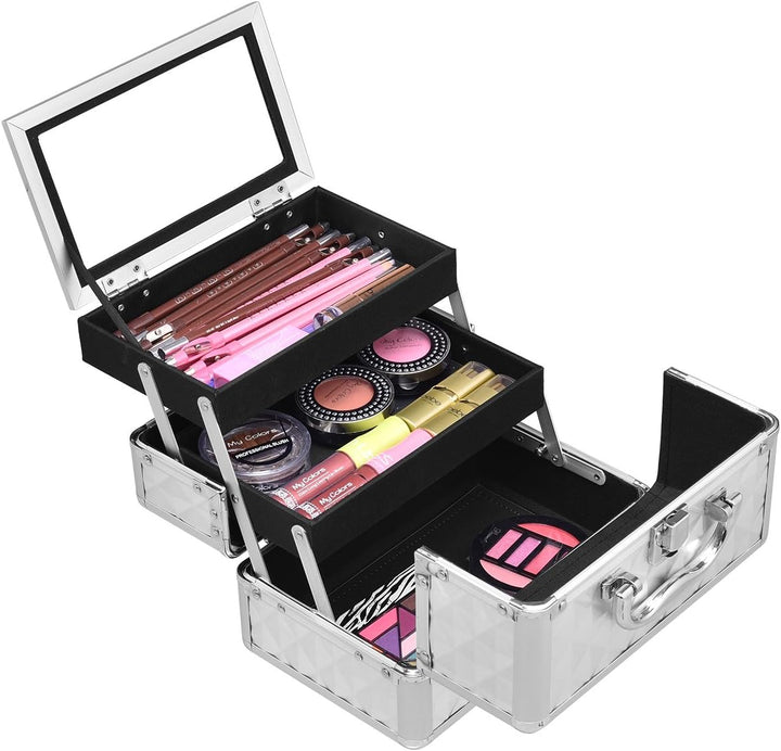 COSTWAY Beauty Case Schminkkoffer Kosmetikkoffer, Schmuckkoffer 23 x 15 x 18cm, Friseurkoffer mit Sp