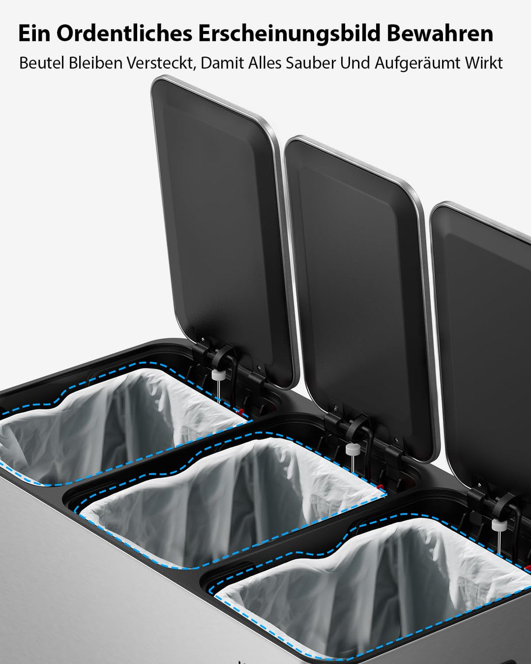 lovewind Mülleimer, 3 x 15 l Recyclingeimer, 3-Fach-Mülleimer für Recycling und Abfall, inklusive ma