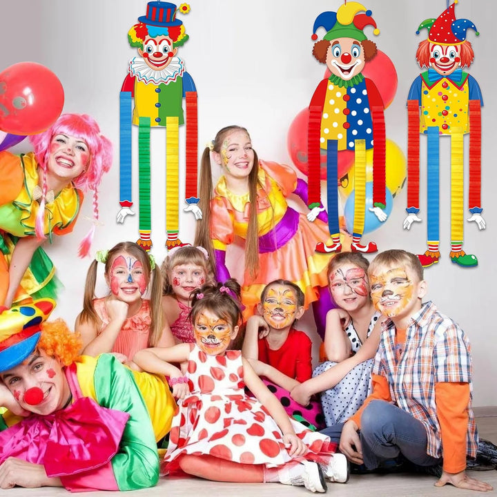 3pcs Clown Deko Karneval,Clown Banner Karneval,Clown Deko Hängend,Clown Luftschlangen Karneval Girla