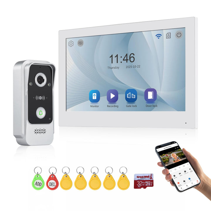 2 Draht WLAN 1080P HD Video-Türglocke-Kamera mit Monitor, Video-Türtelefon Intercom-System, 10 Zoll