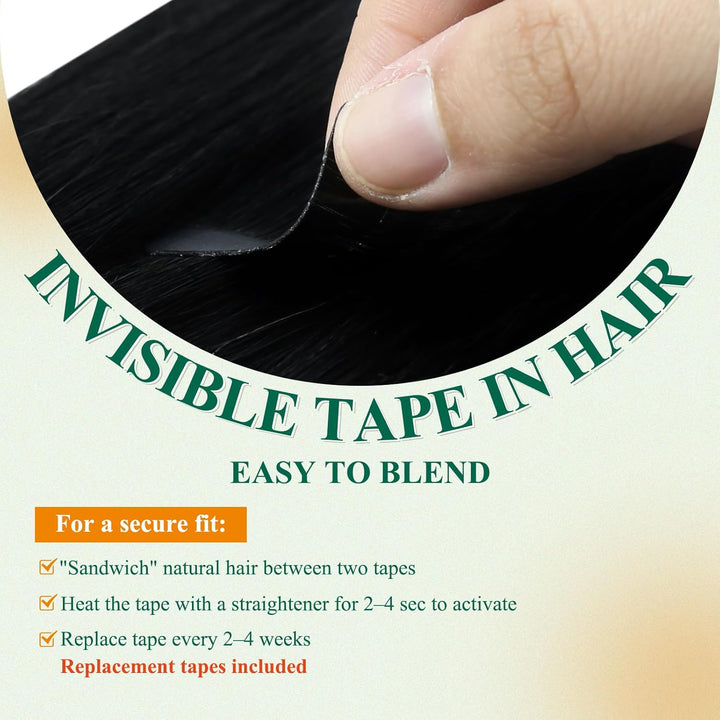 Easyouth Tape on Extensions Echthaar Haar Extensions Tape Echthaar Farbe Pechschwarz 12 Zoll 30g Tap
