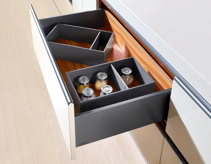 AMIX ELITE BOX Schubladensystem mit Vollauszug &amp; Soft-Close – Slim Drawer mit Glas-Seiten – Höhe 84