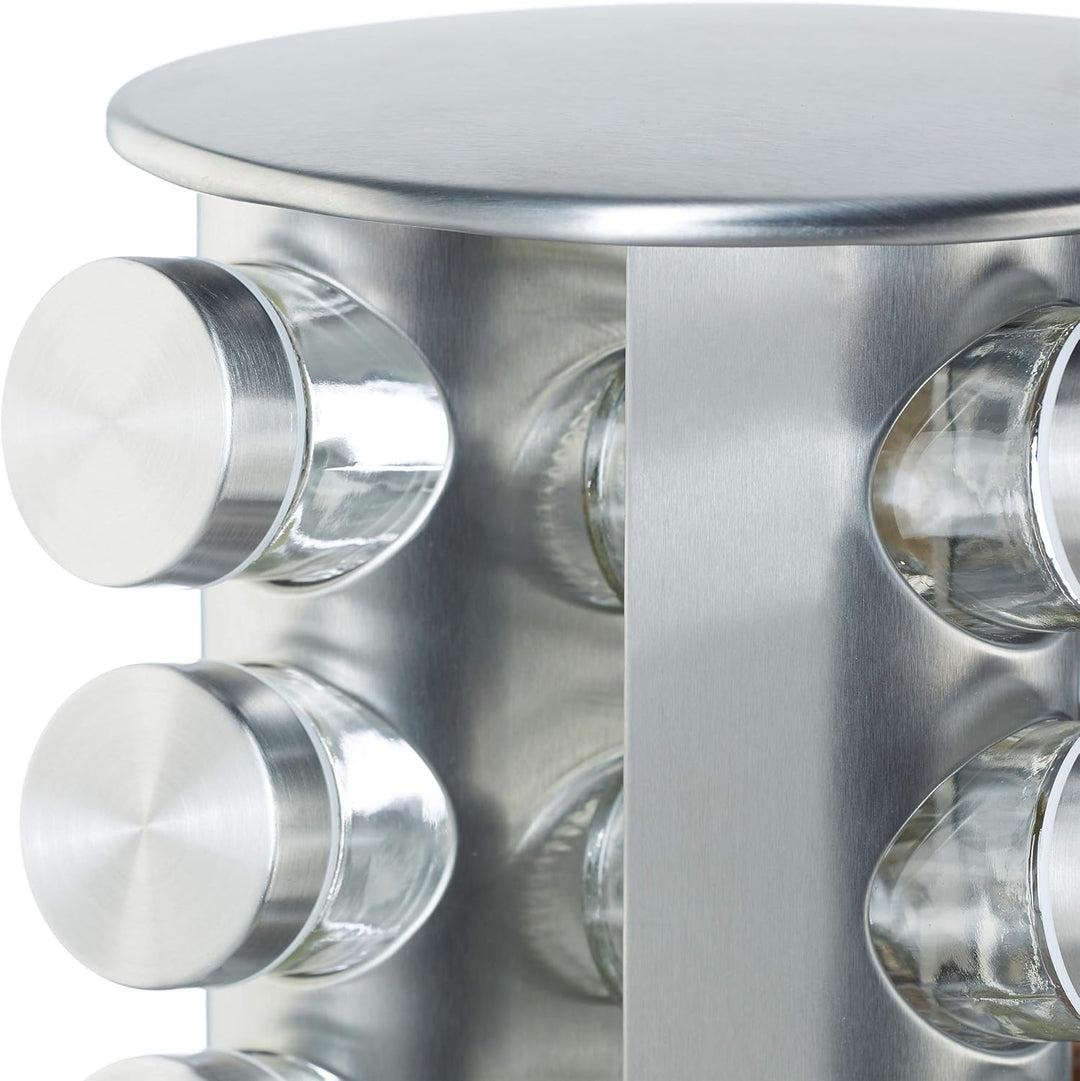 Relaxdays Gewürzkarussell mit 20 Gewürzgläsern, 360° drehbar, Gewürzdosen zum Streuen, 34,5 cm hoch,