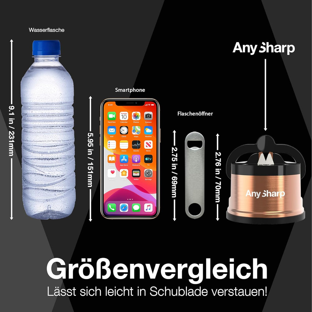 AnySharp Pro Metall Messerschärfer, Freihändige Sicherheit, PowerGrip Saugnapf, Schärft alle Küchenm
