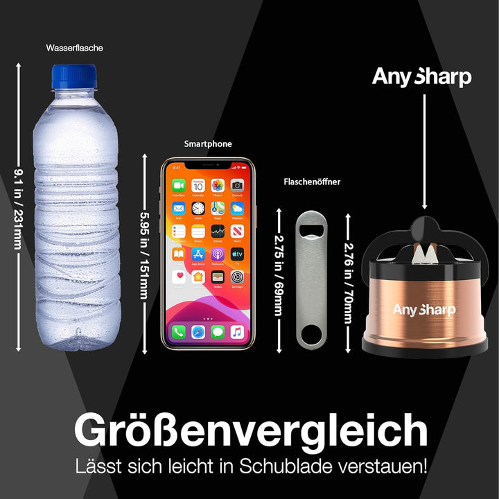 AnySharp Pro Metall Messerschärfer, Freihändige Sicherheit, PowerGrip Saugnapf, Schärft alle Küchenm