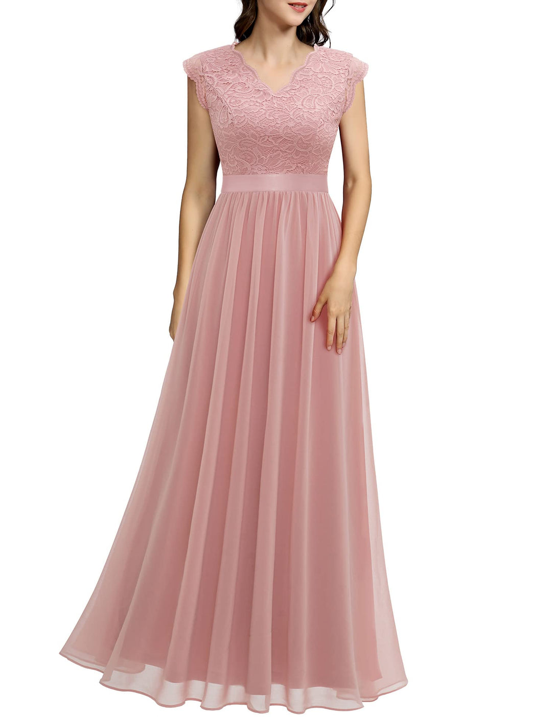 Dressystar Damen Ballkleid Maxi Lang Abendkleider Elegant für Hochzeit Spitzen Cocktailkeid, M Band_