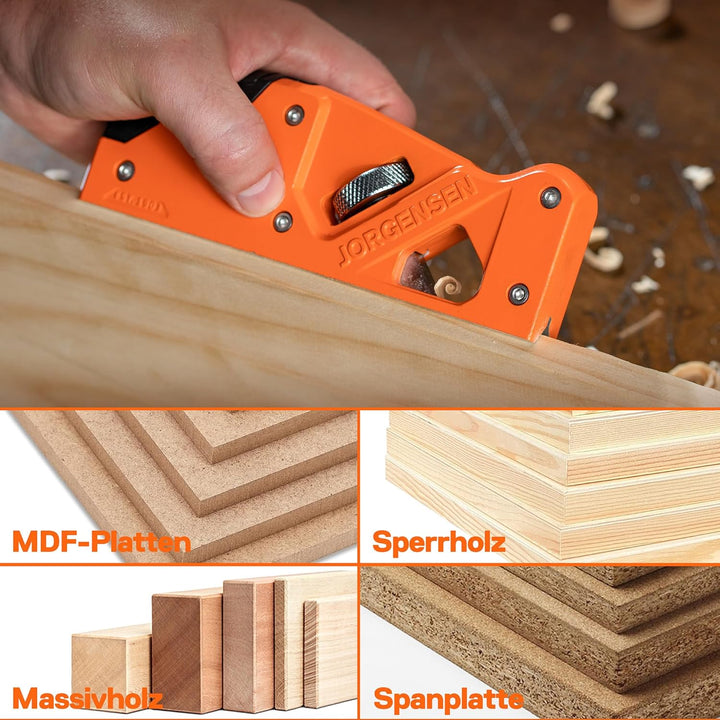JORGENSEN Kantenhobel Holz mit 4 Schneidköpfen 45°/3/5/6mm, Fasenhobel Eckhobel für Holzbearbeitung,