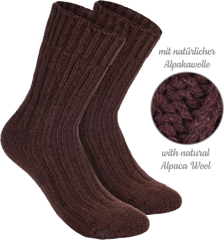 Brubaker 4 Paar Alpaka Socken sehr dick flauschig und warm - reine Alpakawolle 35-38 Brauntöne, 35-3