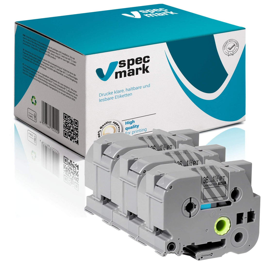 specmark Schriftband TZe-163 36mm x 8m Satz x 3 St. Blau auf Durchsichtig Band kompatibel mit Drucke