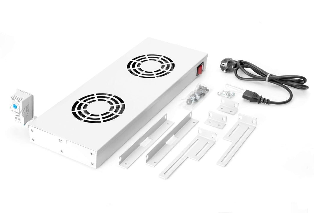DIGITUS Lüftereinheit 19" 1HE - Rack- oder Dachmontage - Für VarioFLEX Schränke - 2x Lüfter - Thermo