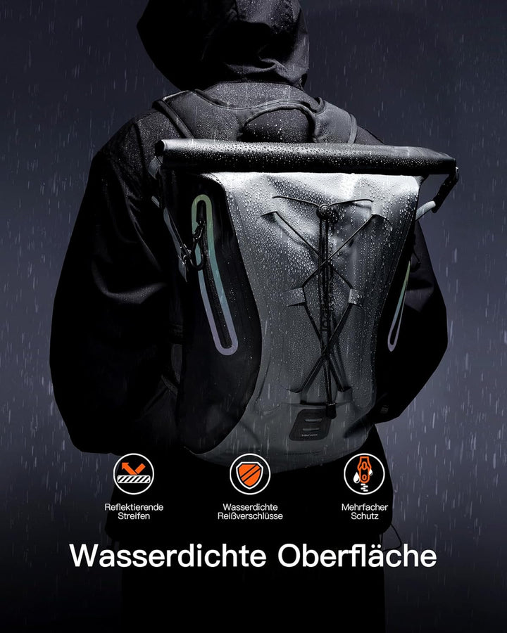 Inateck Fahrradrucksack 25-30L, Wasserdichter Rolltop Rucksack Herren, Multifunktionaler Wanderrucks