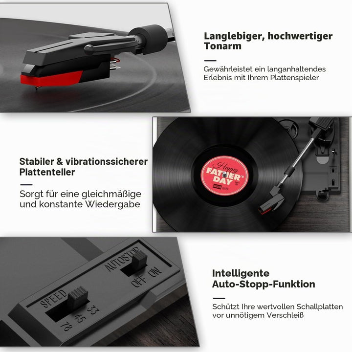 FYDEE Plattenspieler, Bluetooth 5.4 Schallplattenspieler mit Einstellbarer Auflagekraft, 2x3W Stereo