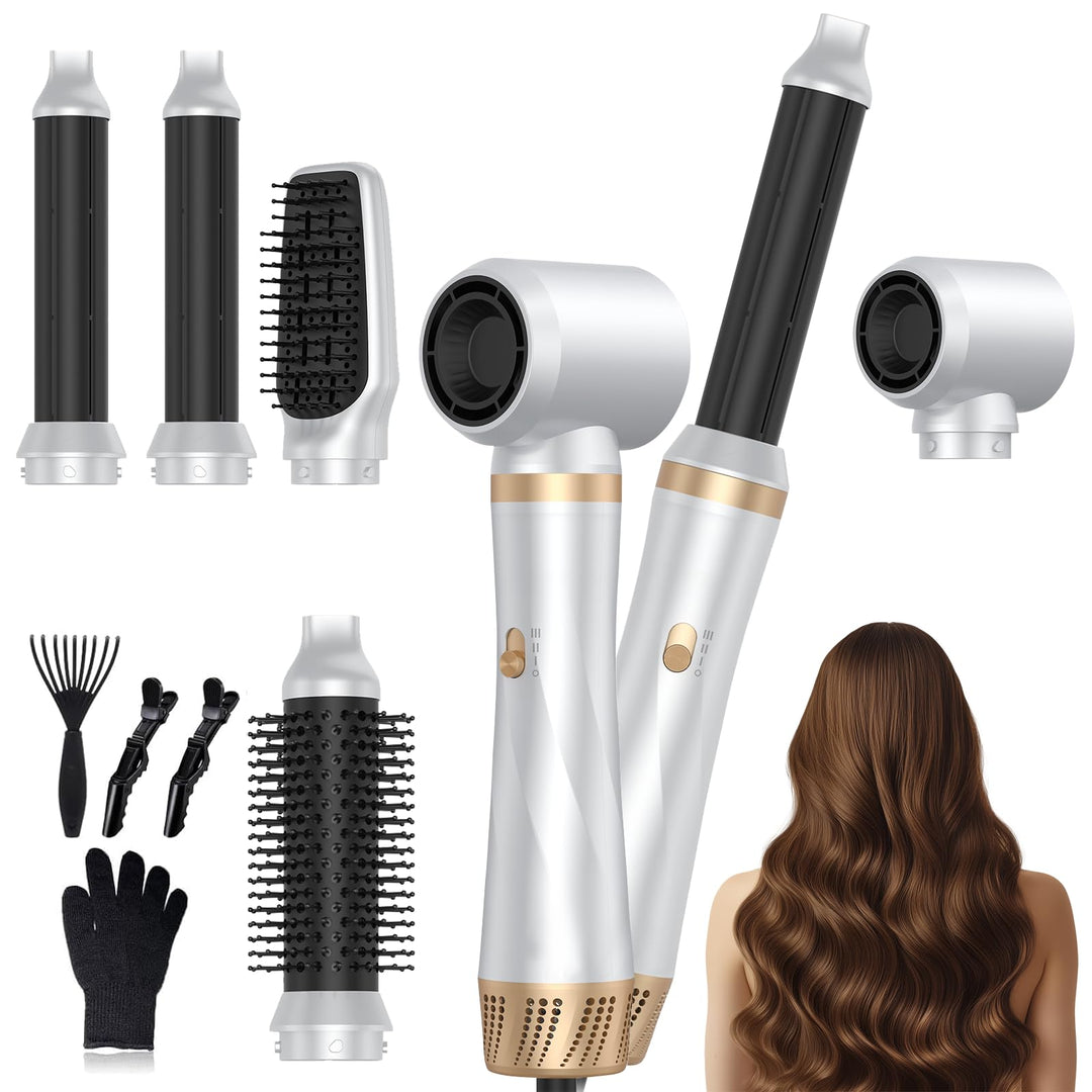 Souvik Hair Tool Set Multifunktionaler mit Warmluftbürste, Ionen Haarföhn, Lockenstab Automatisch, F