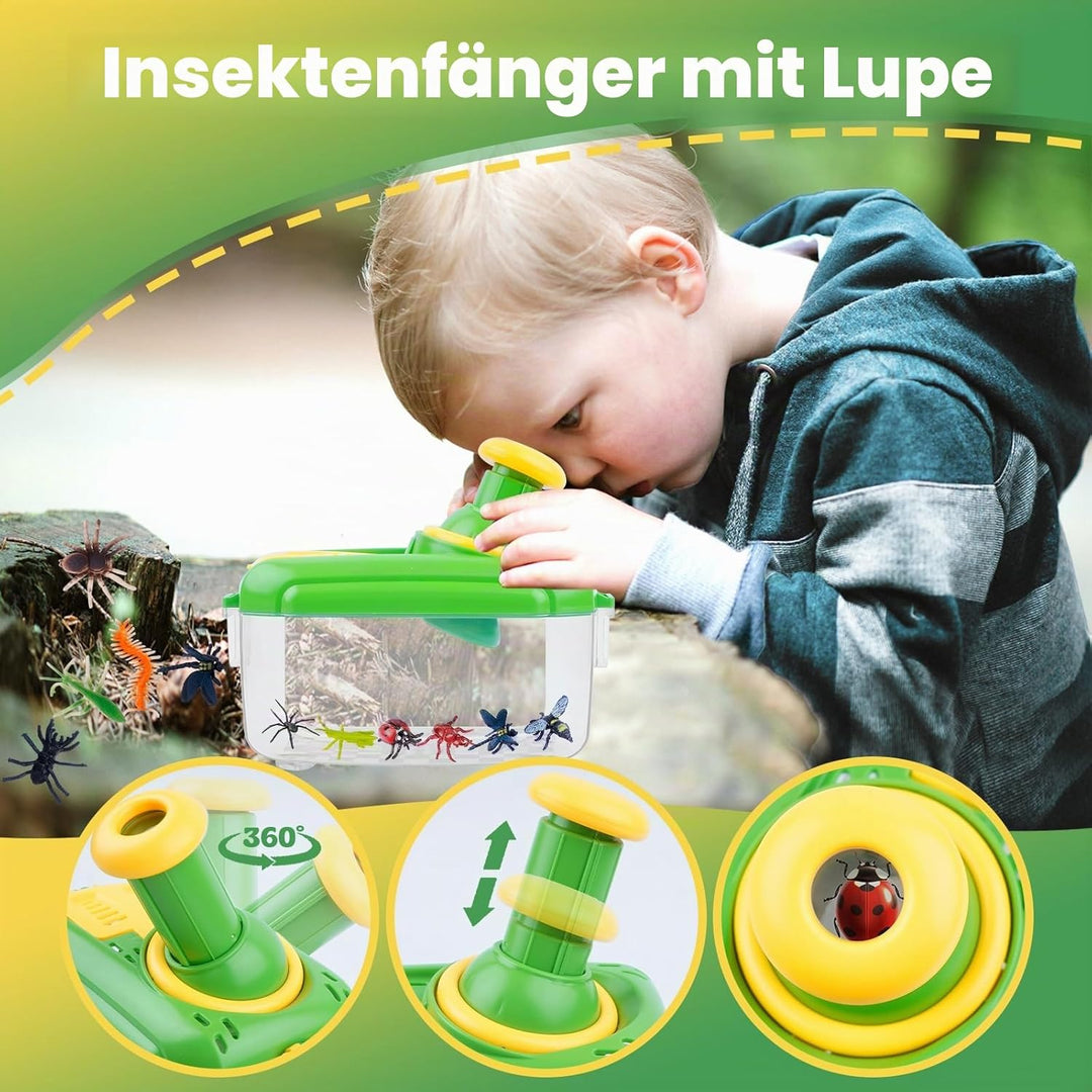 Entdecker Set für kinder ab 4 Forscherset Insekten Beobachtungsbox mit 360° Drehbares Lupenglas Inse