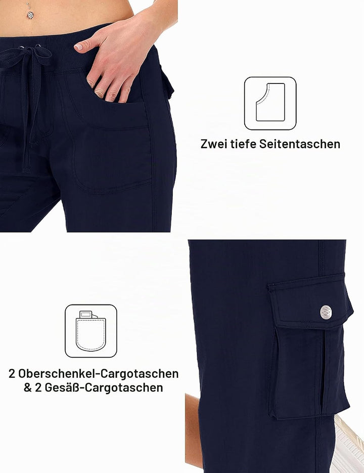 JINSHI Hosen Damen Sommer Cargohose 3/4 Hose Caprihose Wanderhose 6 Taschen | Leicht, Atmungsaktiv,M