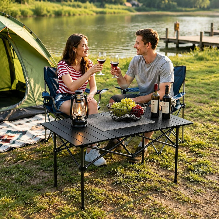 Campingtisch faltbar Klapptisch, Aufrollbare Tischplatte, Camping Falttisch Tragbar Kohlenstoffstahl