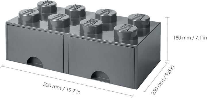 Room Copenhagen 40061754 Lego 8 Noppen, 2 Schubladen, stapelbare Box, 9,4 l, Dunkelgrau, 8 knoppen