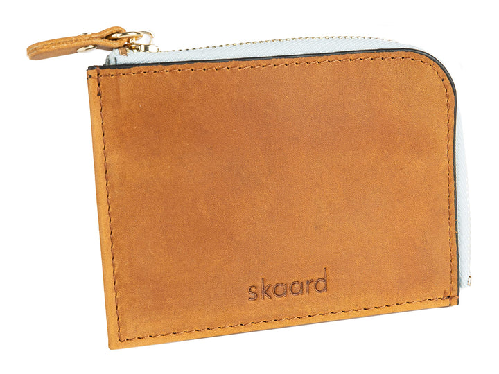 skaard Kleine Damen Geldbörse aus Leder, Braun/Hellblau mit RFID-Schutz Braun / Eisblau, Braun / Eis