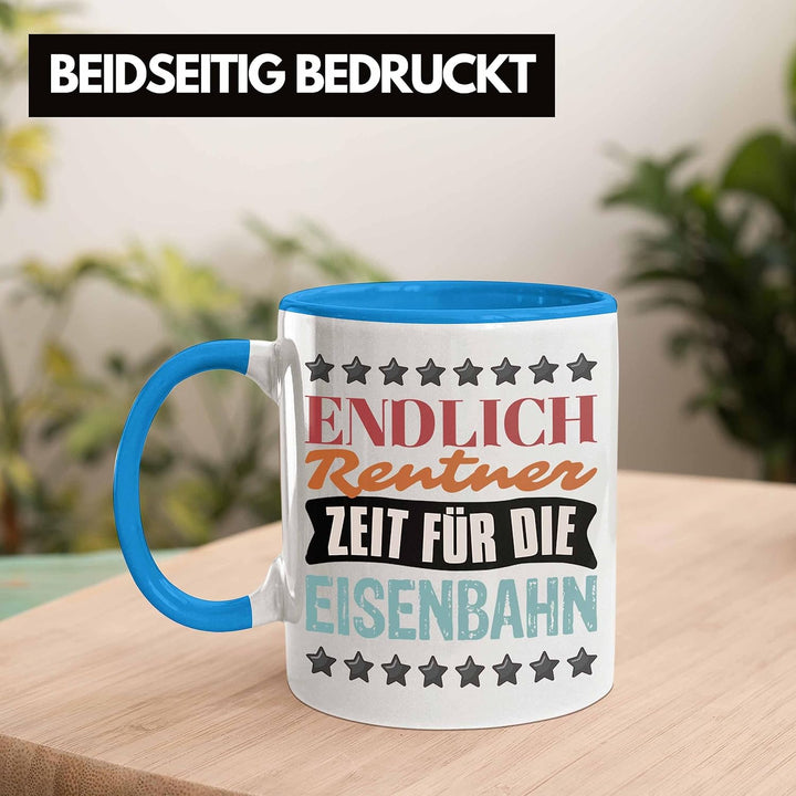 Trendation - Eisenbahner Tasse Geschenk für Modelleisenbahn-Fans Geschenkidee Endlich Rente Zeit für