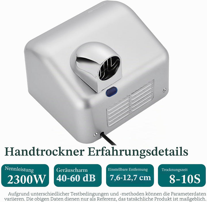 Handtrockner Kommerziell, Schneller Elektrischer Händetrockner wandmontiert, 2300W, Automatischer Se