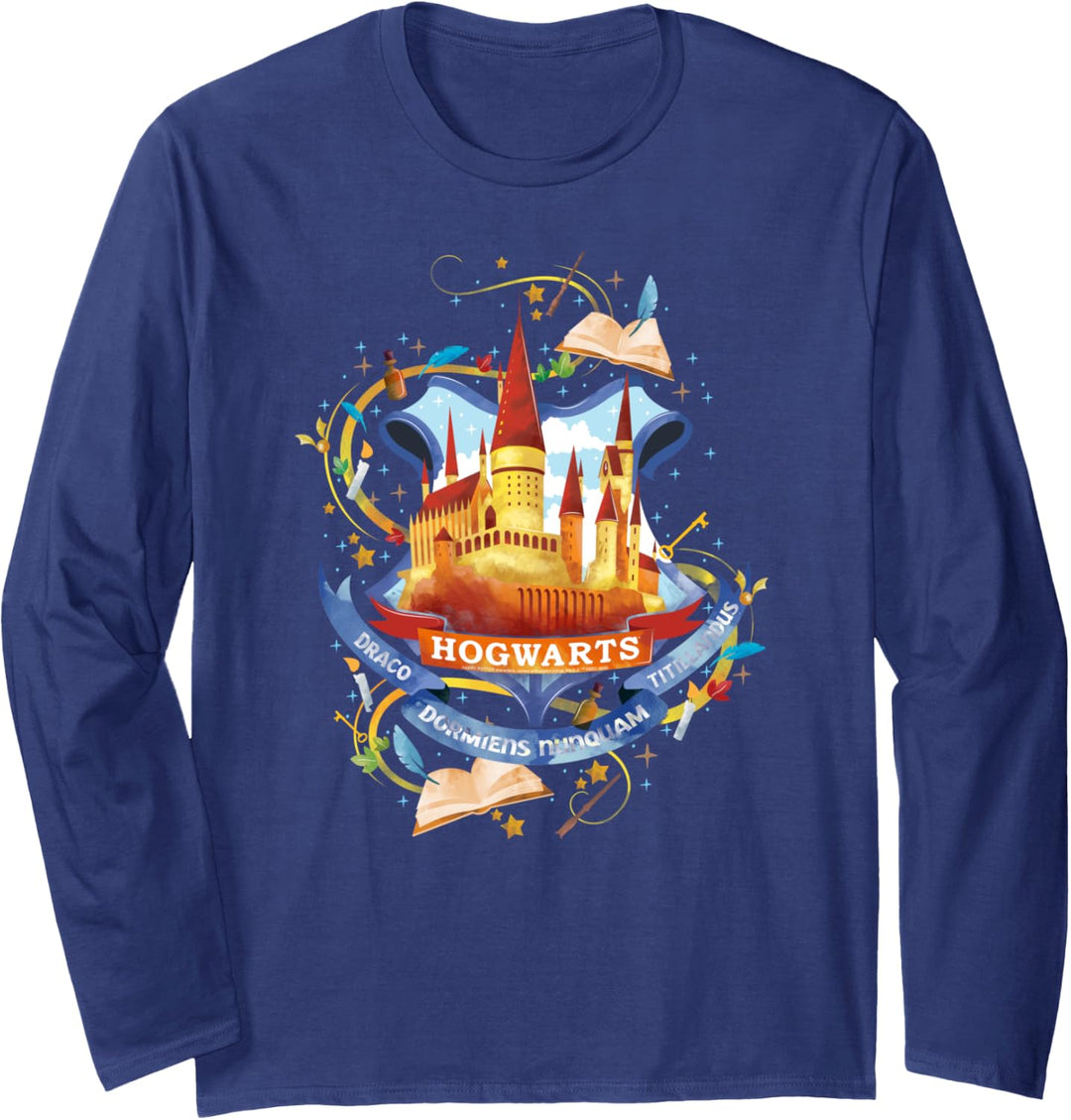 Harry Potter Watercolor Hogwarts Crest Langarmshirt