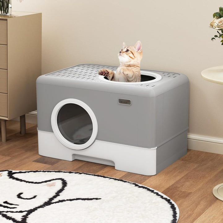 YITAHOME Katzenklo mit Deckel, Grosses Geruchloses Katzentoilette Hop In, mit Herausziehbarer Schubl