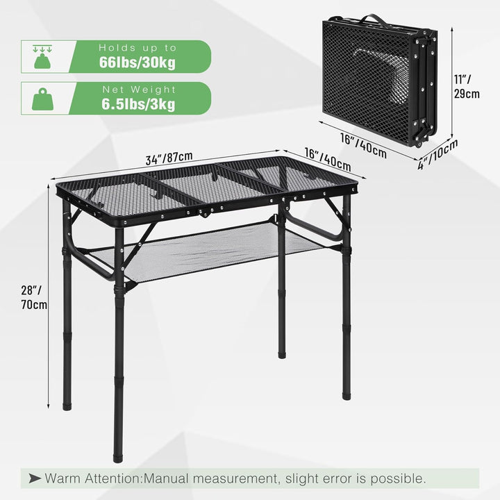 REDCAMP Tragbarer Grilltisch mit Mesh Desktop, 87 x 40cm Leichter Faltbarer Klappbarer Campingtisch