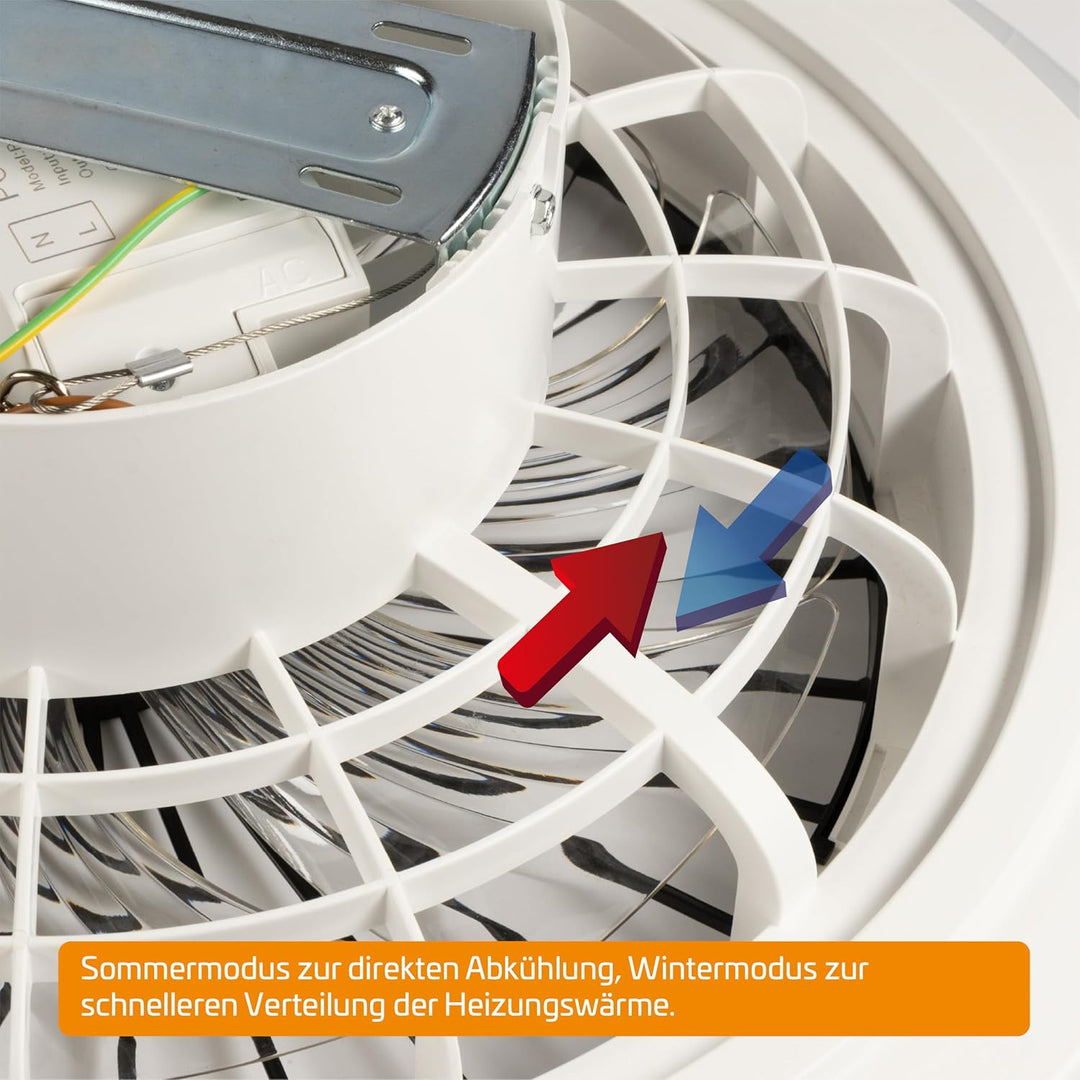 Proventa Deckenventilator mit Beleuchtung 45W - Ø 48cm, dimmbare LED Deckenleuchte mit Ventilator, w
