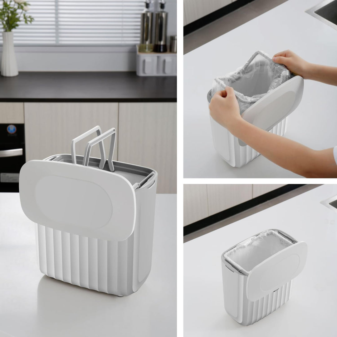 Mülleimer 8L mit Deckel – Abfalleimer Küche & Bad, weiss, Kunststoff PP+ABS, Soft-Close Doppelöffnun