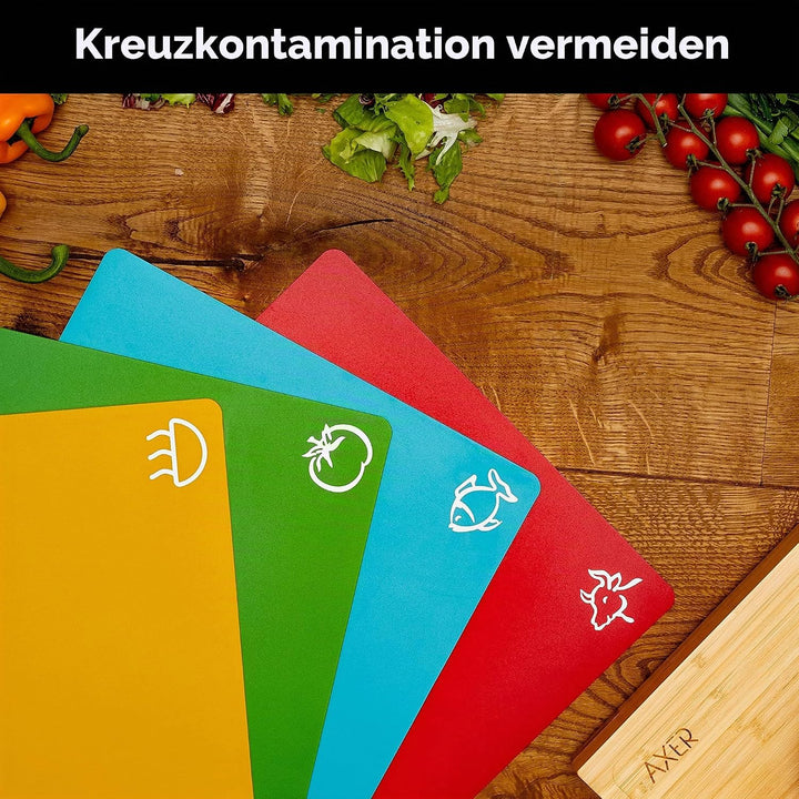 Axer Grosses Bambus-Schneidebrett-Set mit Flexibler Spülmaschinenfester Farbiger Kunststoff-Schneide