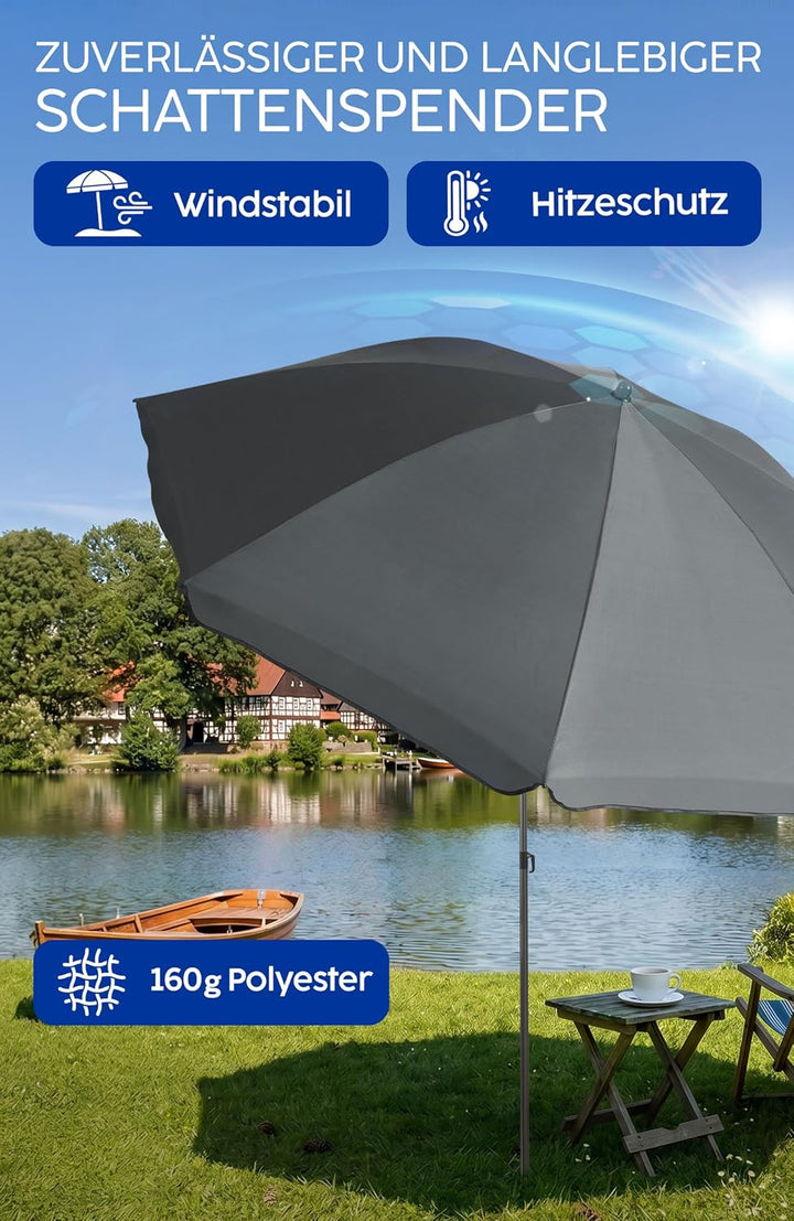 4smile Sonnenschirm Strand SunnyJoy, Anthrazit - UPF 50+ Strandschirm Ø 180 cm, sicherer Sonnenschut