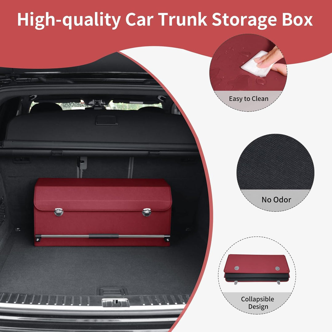 60L Premium Leder Auto Kofferraum Organizer mit Deckel - Stabile Griffe, Multifunktionellem Aufbewah