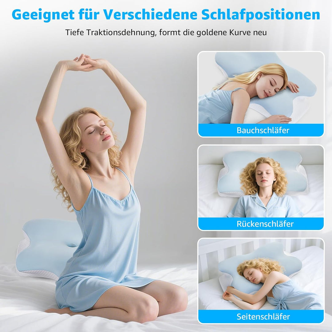 BRO Nackenstützkissen Memory Foam Kissen mit 2 Kissenbezügen Ergonomisches Kopfkissen Seitenschläfer