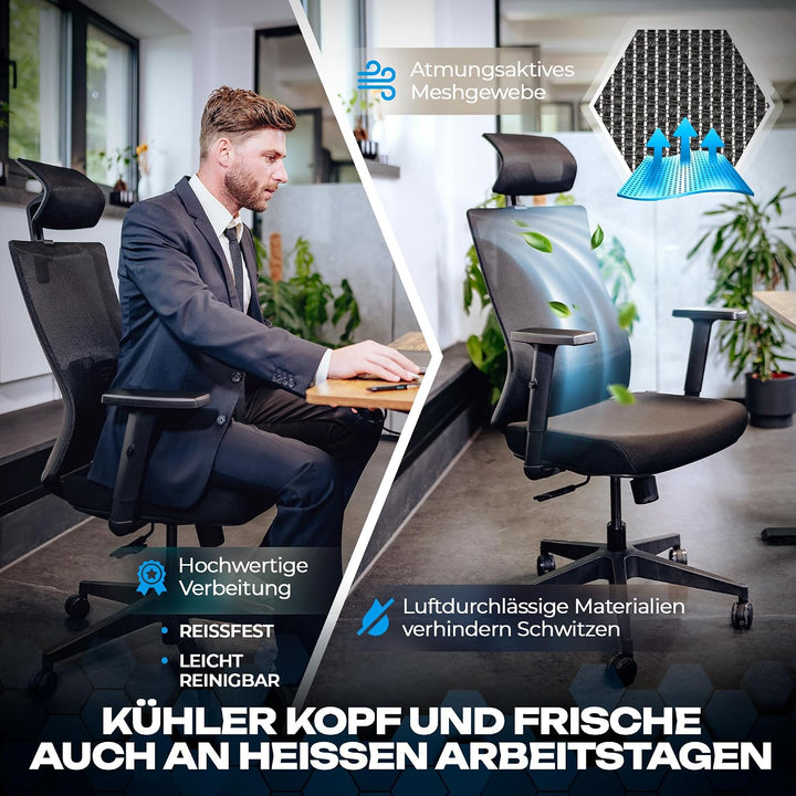 VALKENSTOL M3 Ergonomischer Bürostuhl 150 kg – [Höhenverstellbare Lordosenstütze] Schreibtischstuhl