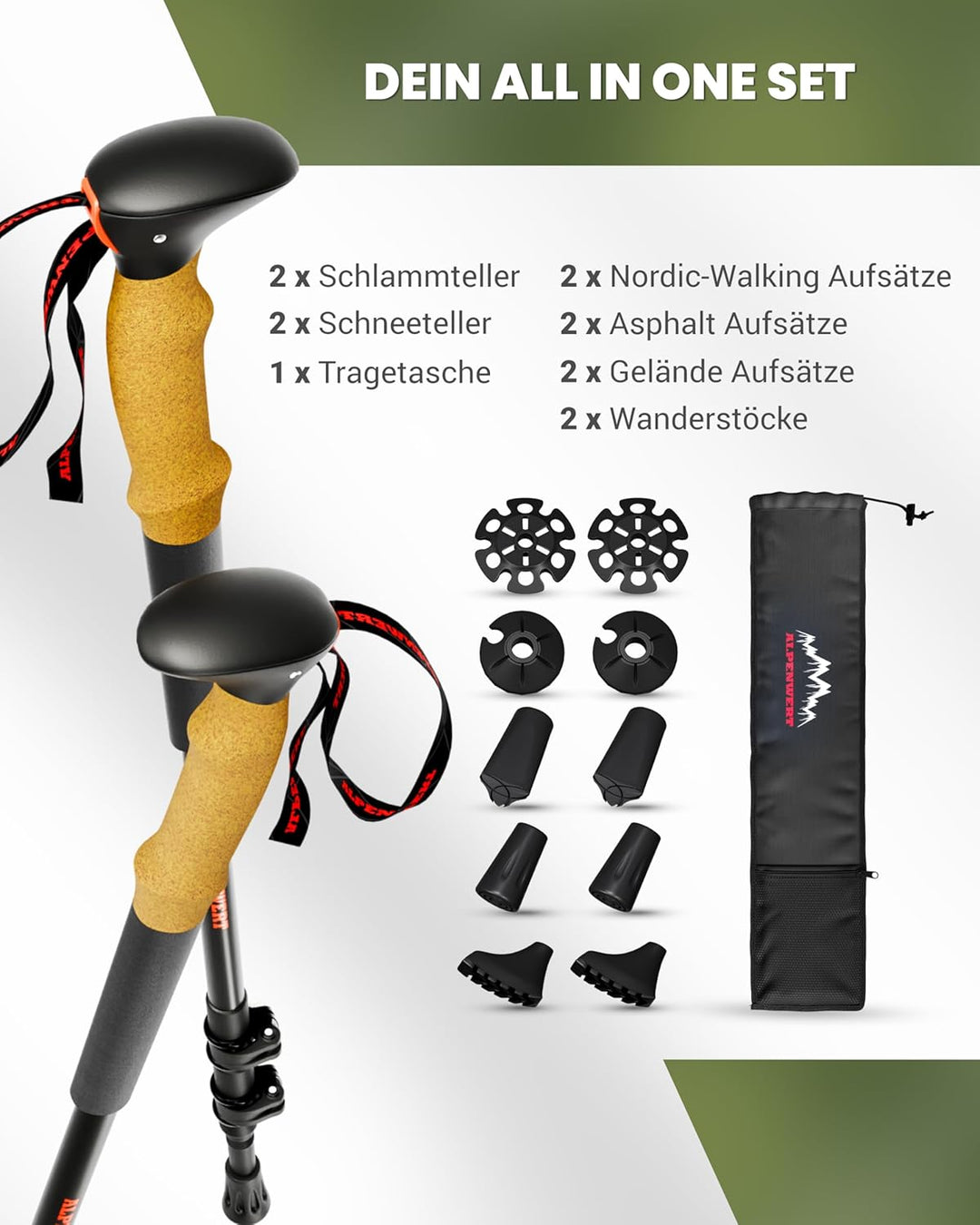 ALPENWERT Wanderstöcke [Carbon oder Aluminium] Walking Stöcke für Damen und Herren - Teleskop Trekki