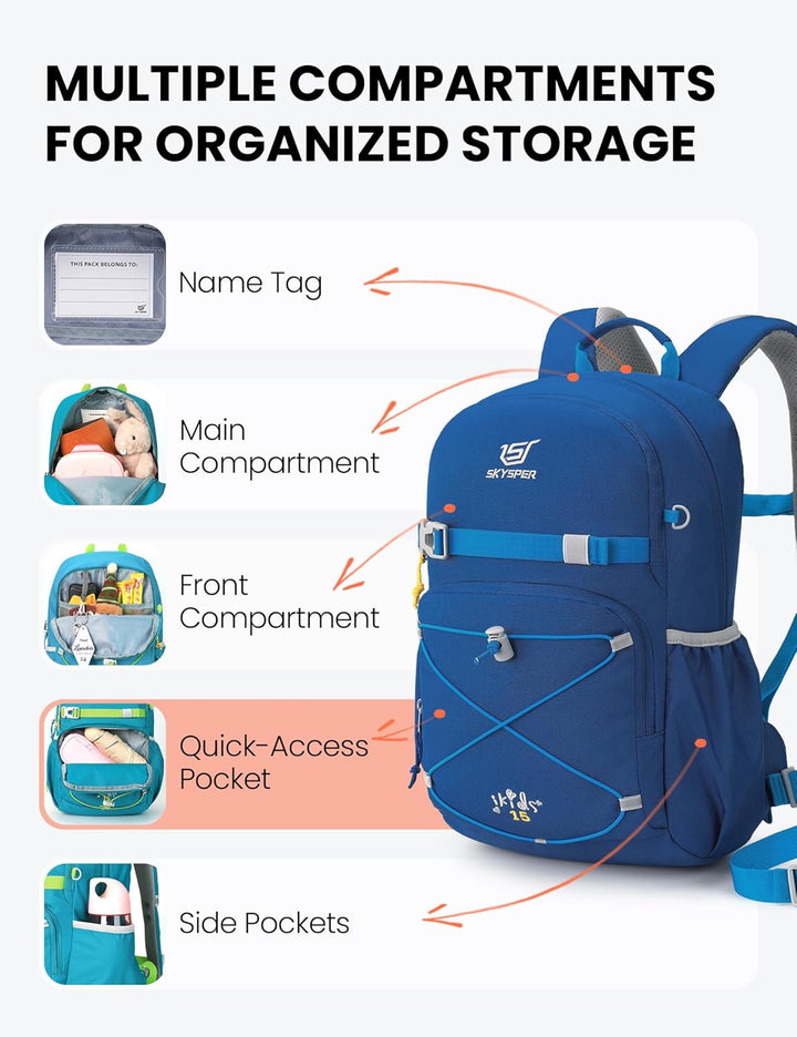 SKYSPER Kinderrucksack komfortabler Wanderrucksack Kinder für Jungen & Mädchen Blau, Blau