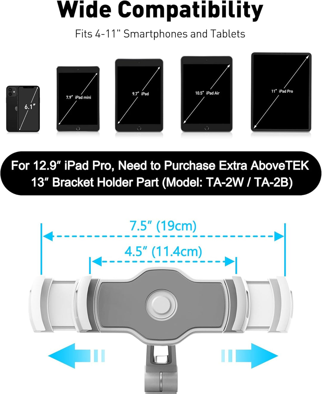 AboveTEK Tablet & Handy Ständer mit Saugnapf – Faltbare 360° Halterung Auto für iPad/Smartphones (4–