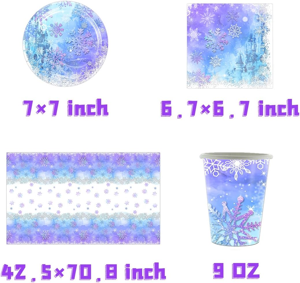 61 Stück Frozen Party Geschirr, Blau und Lila Schneeflocke Geschirr Set, 20 Servietten 20 Pappbecher