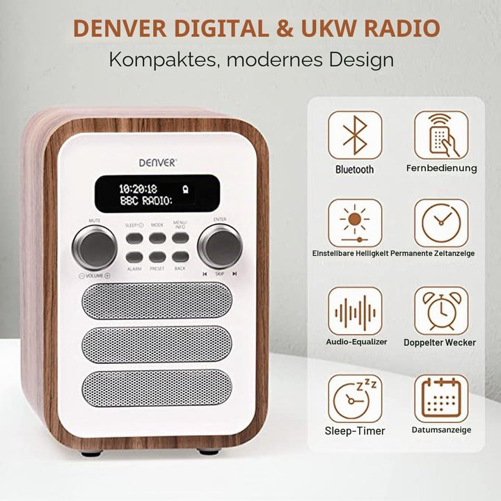 DENVER DAB-48WHITE DAB + Radio Mit integriertem FM-Radio und Bluetooth-Funktion weiss