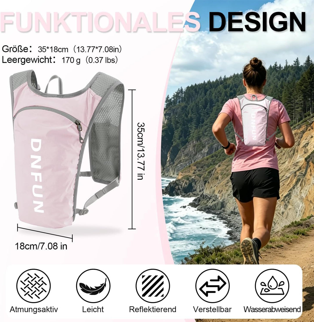 DNFUN Laufweste Damen Herren,verstellbare Trinkweste mit 1.5L Trinkflasche,5L Running Vest Trinkruck